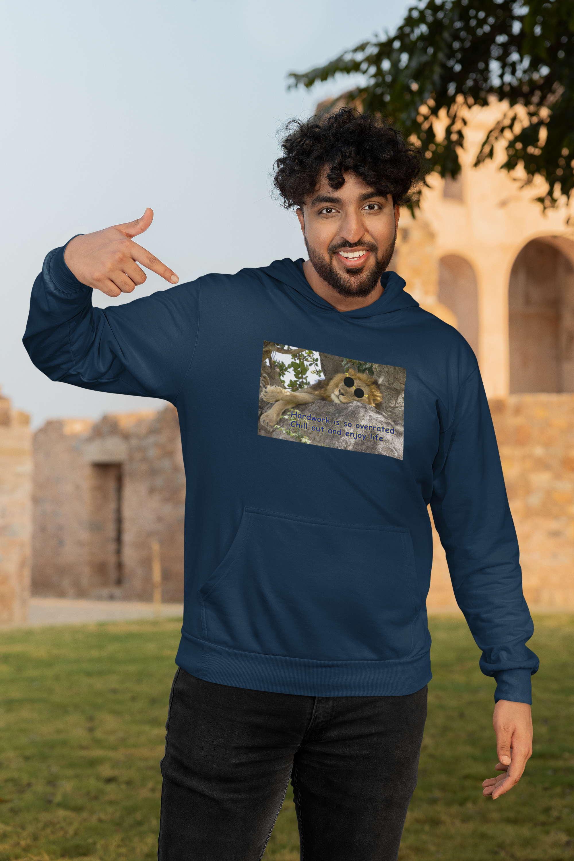 Navy blue Lazy Lion Hoodie| Hardwork is so overrated, chill out and enjoy life| Humorous Navy blue hoodie