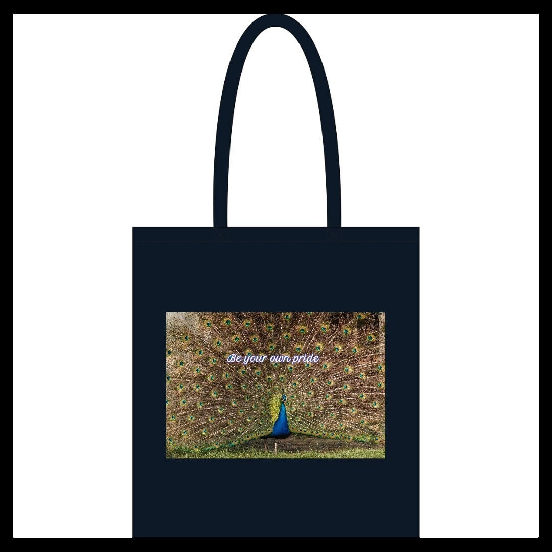 Black Tote Bag| Be your own pride| Peacock tote bag