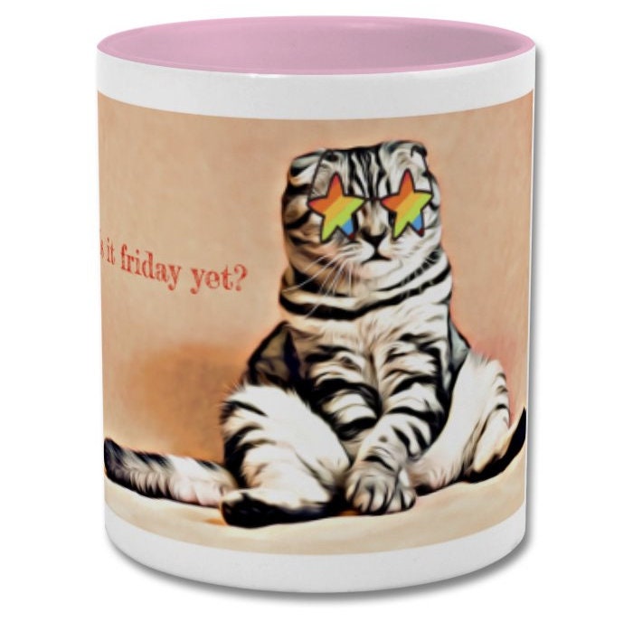 Mug| Is it friday yet?| double coloured cat mug - Pink
