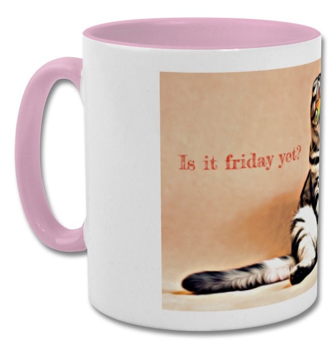 Mug| Is it friday yet?| double coloured cat mug - Pink
