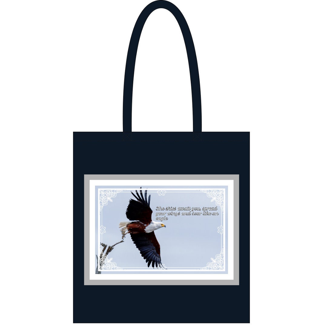 Black tote bag| the skies await you, spread your wings and soar like an eagle| Eagle tote bag