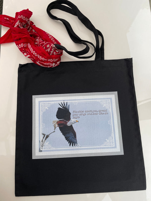 Black tote bag| the skies await you, spread your wings and soar like an eagle| Eagle tote bag