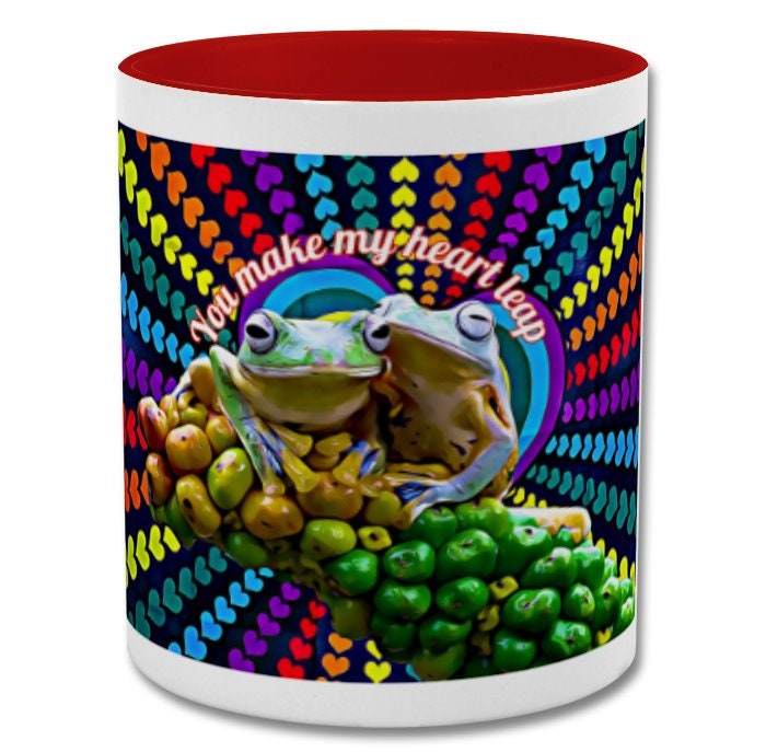 Cute Leap Frog Mug| You make my heart leap| cute leap frog valentine's day gift| double coloured mug